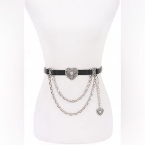 Black Vegan Leather Heart Chain Statement Belt - Gold or Silver